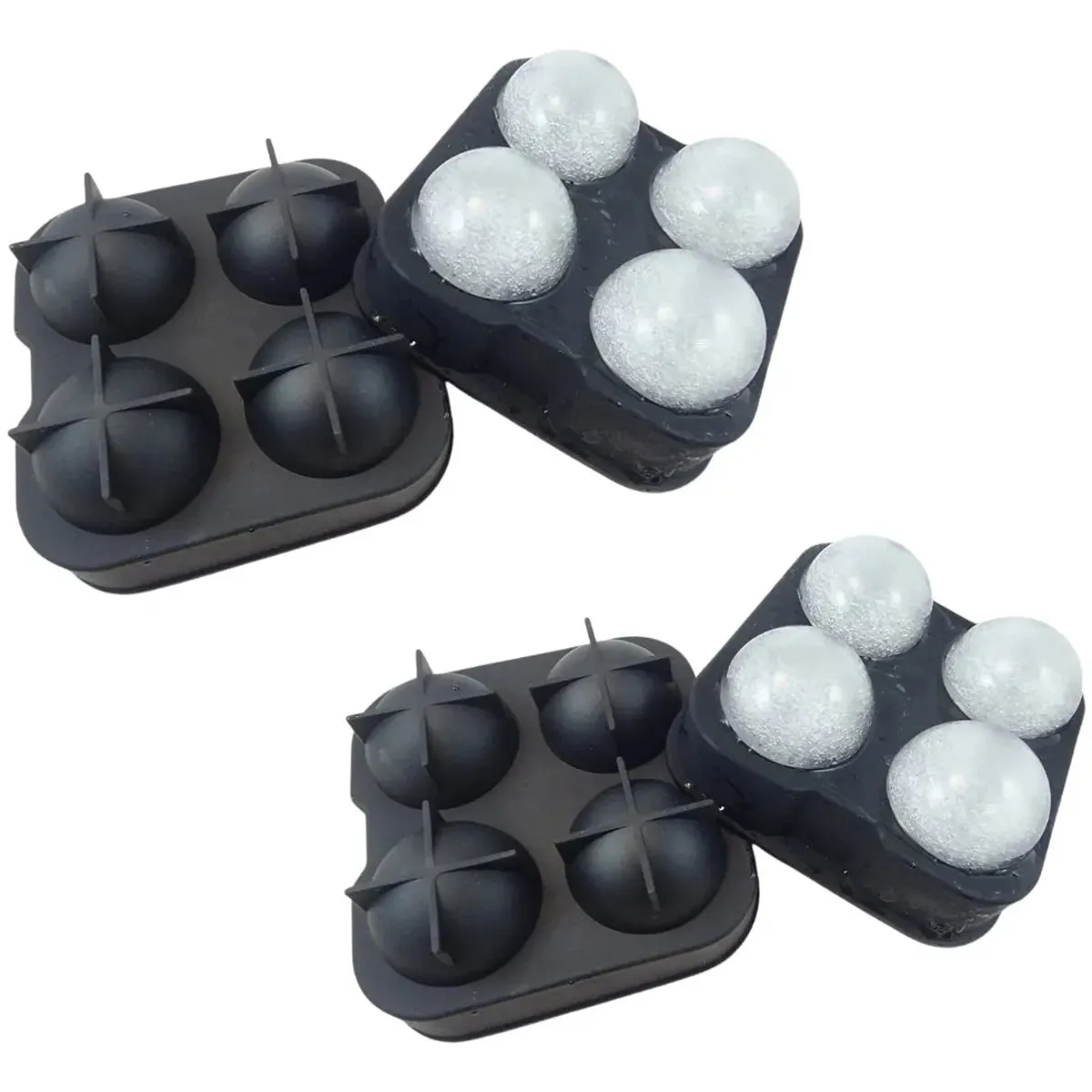 GENERICO - Set 4 Molde Hielo Esfera Silicona 4 Bolas Whiskey Cocktail
