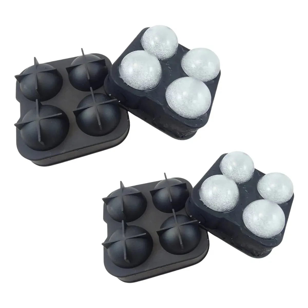 GENERICO - Set 4 Molde Hielo Esfera Silicona 4 Bolas Whiskey Cocktail