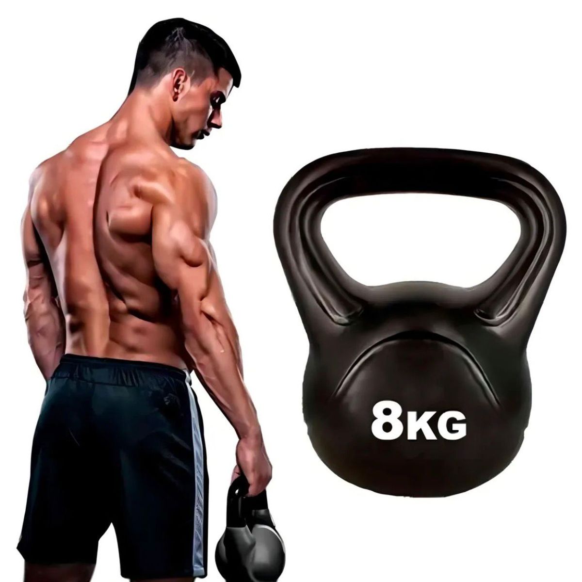 GENERICO - Pesa Rusa Kettlebell 8 kg Recubierta en PVC Color Negro