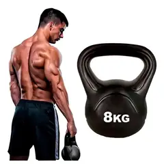 GENERICO - Pesa Rusa Kettlebell 8 kg Recubierta en PVC Color Negro