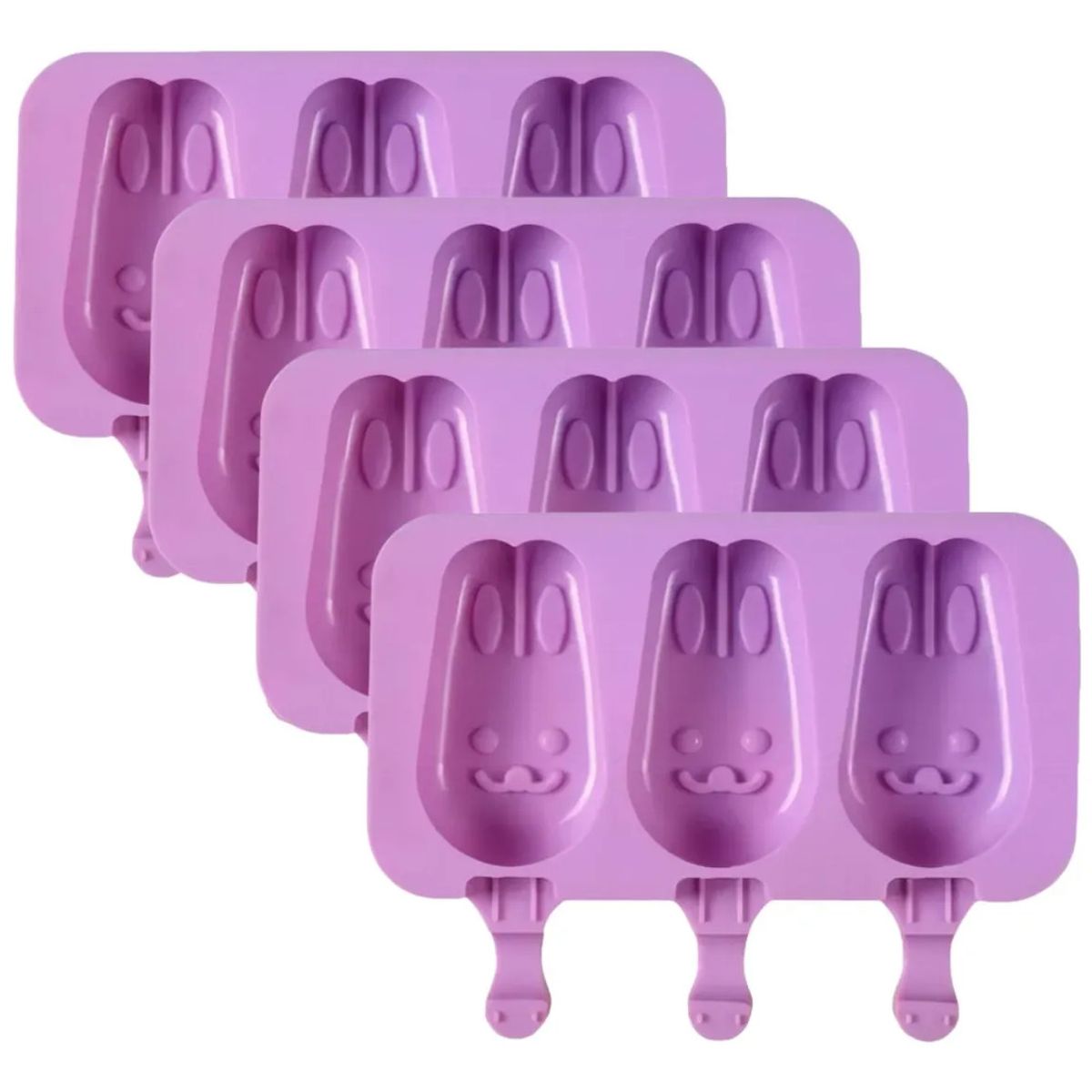 GENERICO - Pack x 4 Molde Silicona Helado Paleta Conejo 3 Cavidades