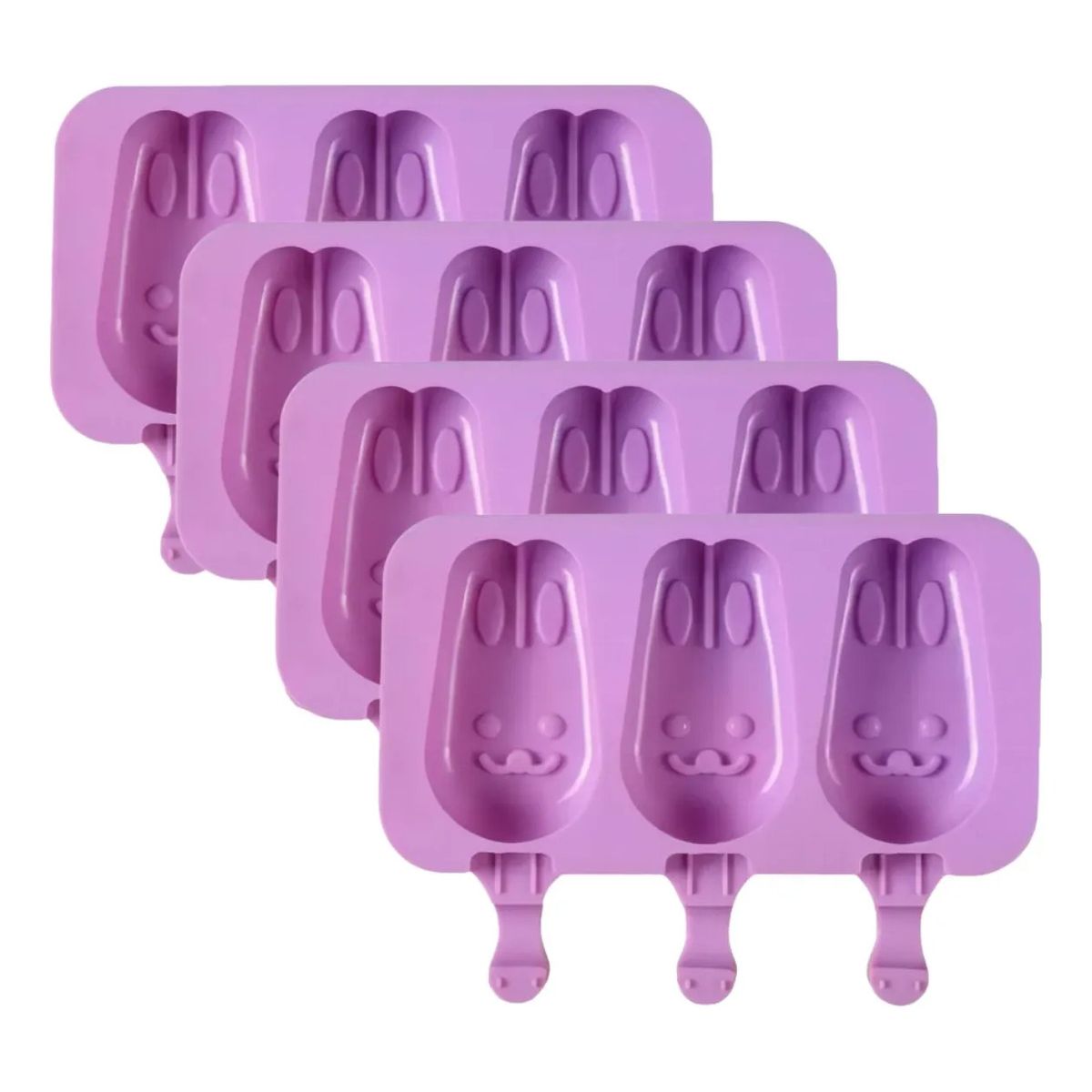 GENERICO - Pack x 4 Molde Silicona Helado Paleta Conejo 3 Cavidades