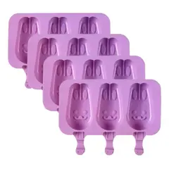 GENERICO - Pack x 4 Molde Silicona Helado Paleta Conejo 3 Cavidades