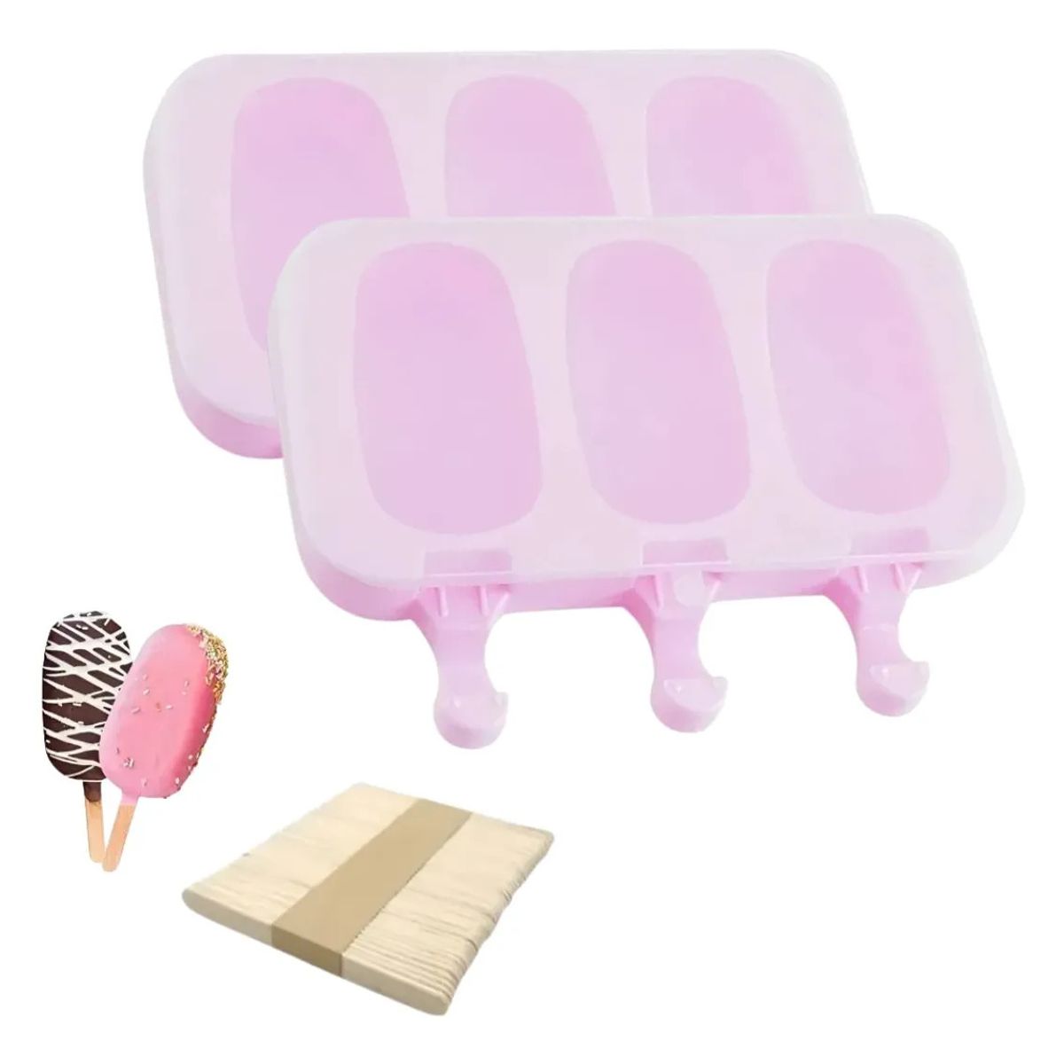 GENERICO - Pack x 2 Molde Silicona Helado Paleta Magnum 3 Cavidades
