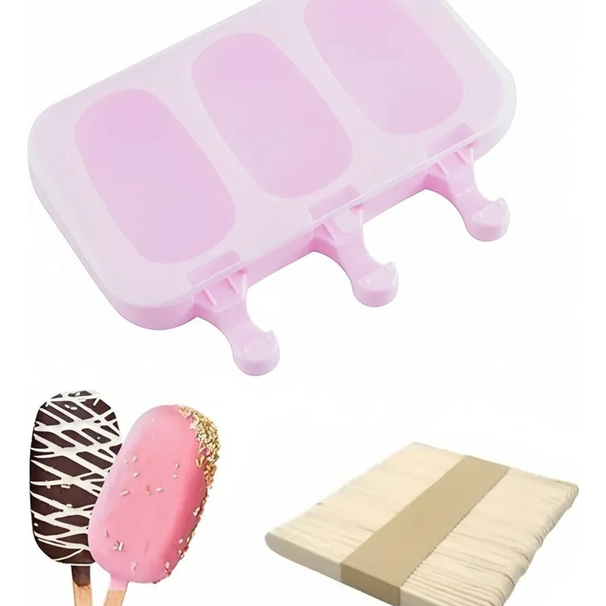 GENERICO - Pack x 2 Molde Silicona Helado Paleta Magnum 3 Cavidades