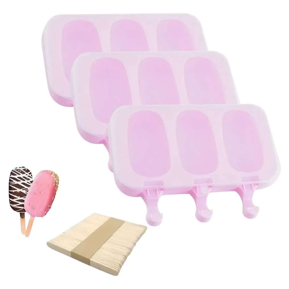 GENERICO - Pack x 3 Molde Silicona Helado Paleta Magnum 3 Cavidades