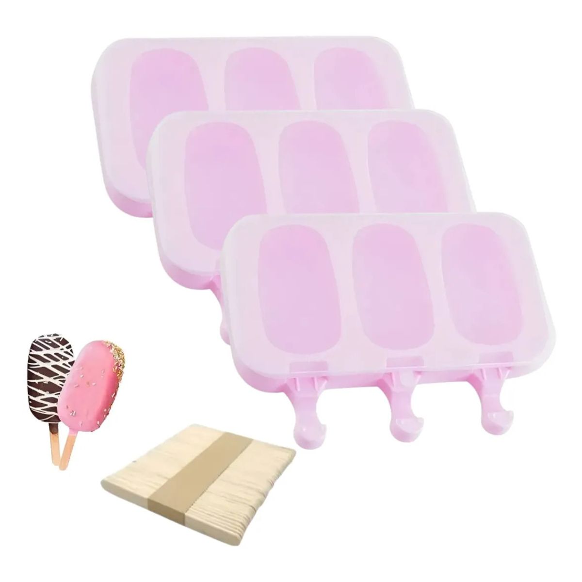 GENERICO - Pack x 3 Molde Silicona Helado Paleta Magnum 3 Cavidades