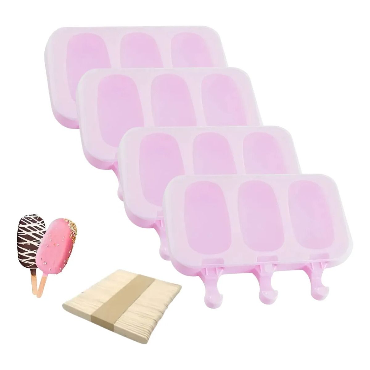 GENERICO - Pack x 4 Molde Silicona Helado Paleta Magnum 3 Cavidades