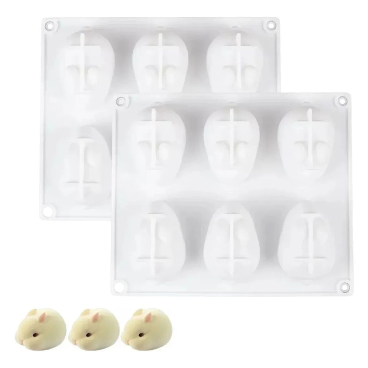 GENERICO - Pack 2 Molde Silicona 3D Conejo 6 Cavidades Mousse Chocolate