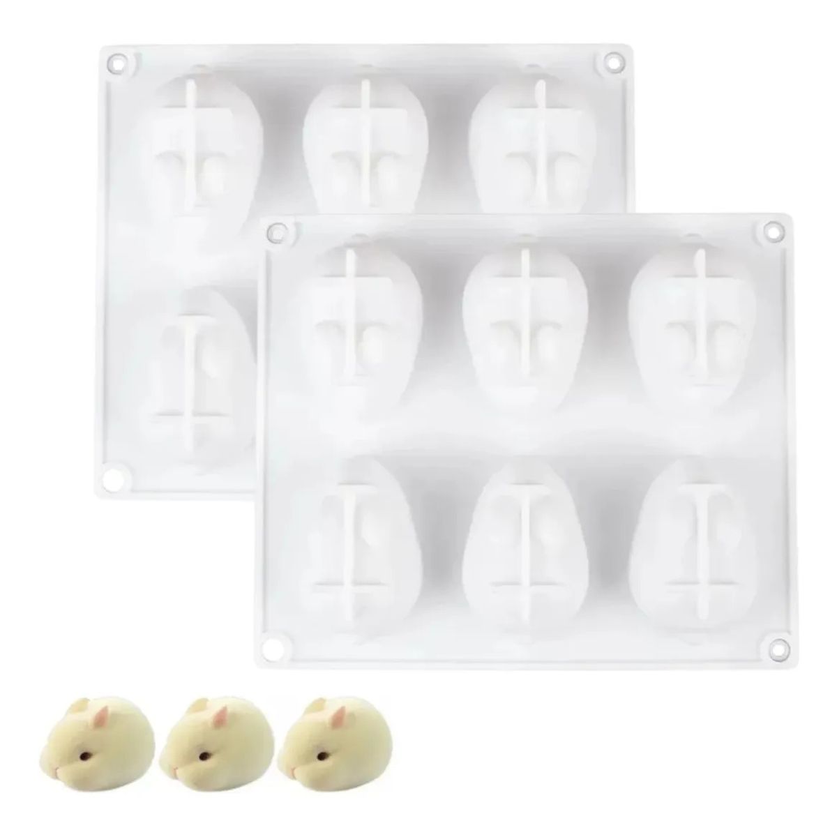 GENERICO - Pack 2 Molde Silicona 3D Conejo 6 Cavidades Mousse Chocolate