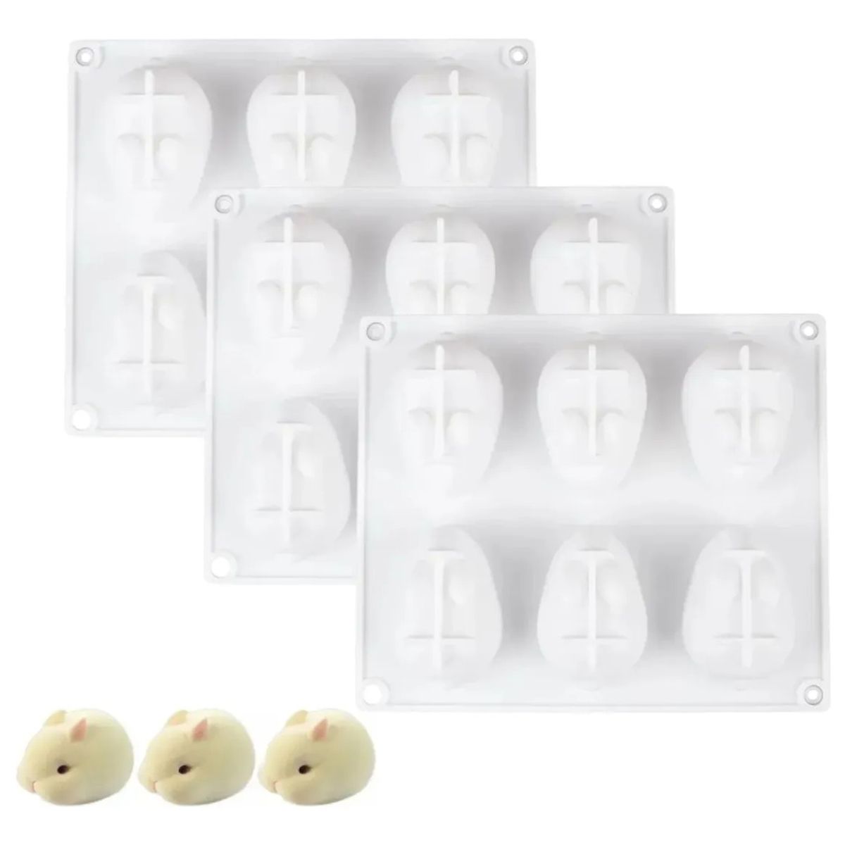 GENERICO - Pack 3 Molde Silicona 3D Conejo 6 Cavidades Mousse Chocolate