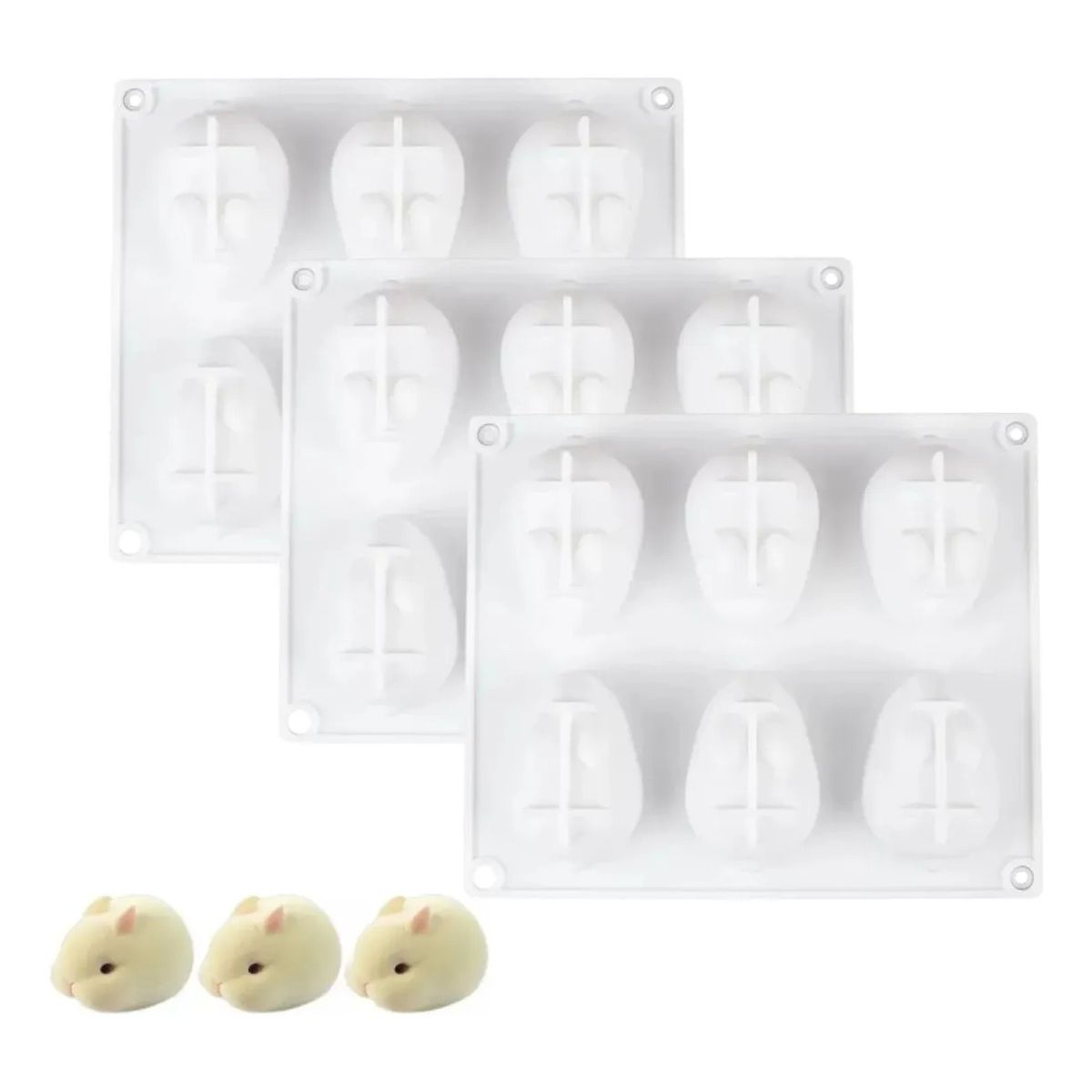 GENERICO - Pack 3 Molde Silicona 3D Conejo 6 Cavidades Mousse Chocolate