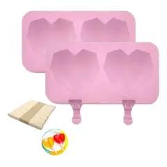 GENERICO - Pack x 2 Molde Silicona Helado Corazon Diamante 2 Cavidades