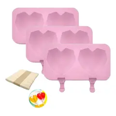 GENERICO - Pack x 3 Molde Silicona Helado Corazon Diamante 2 Cavidades