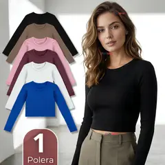 UTILISIMO - Camiseta Polar Manga Larga Polera Tela Acanalada Colores Surtidos