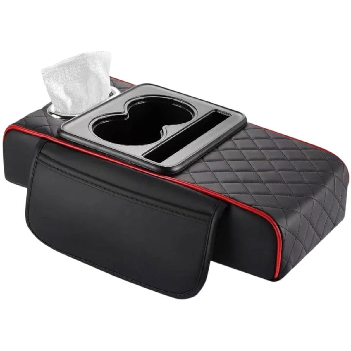 GENERICO - Portavasos De Consola Apoya Brazos Organizador Para Automóvil Universal Negro Lineas Rojas