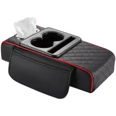 GENERICO - Portavasos De Consola Apoya Brazos Organizador Para Automóvil Universal Negro Lineas Rojas