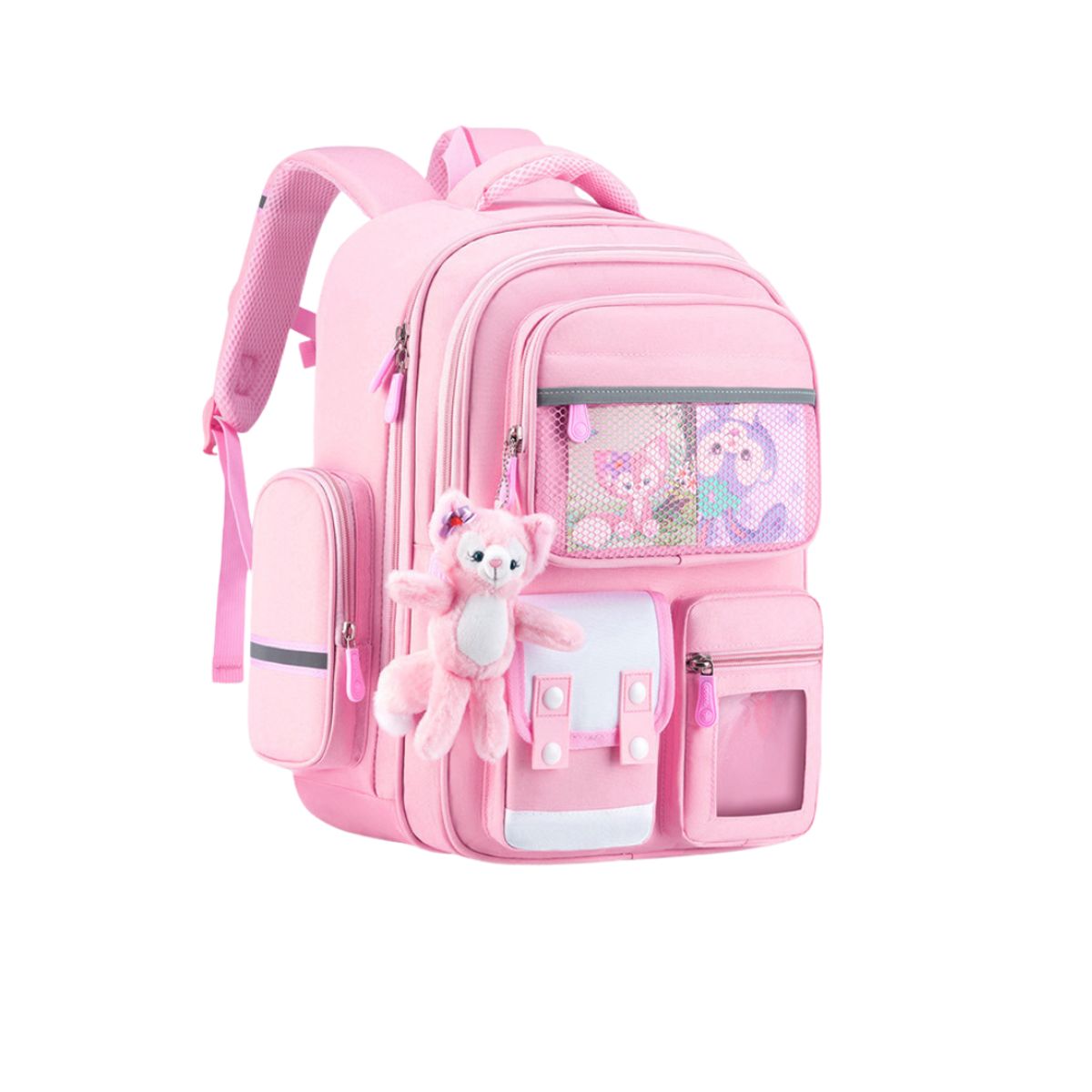 TIOZONEY - Mochila Escolar Conejo Rosa Llavero Infantil Niñas