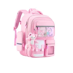 TIOZONEY - Mochila Escolar Conejo Rosa Llavero Infantil Niñas