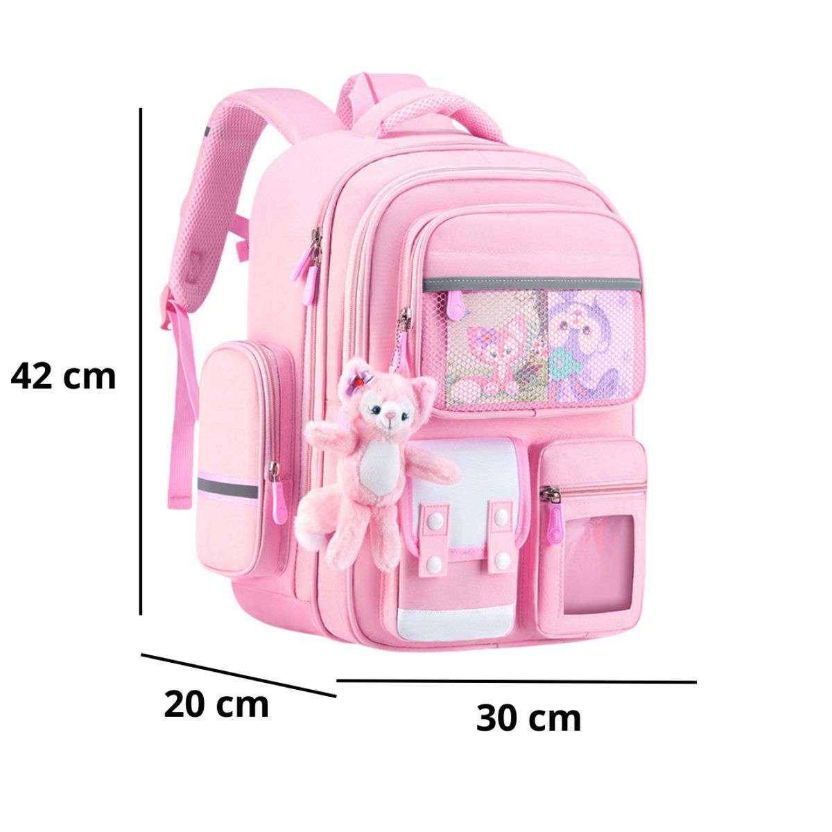 TIOZONEY - Mochila Escolar Conejo Rosa Llavero Infantil Niñas