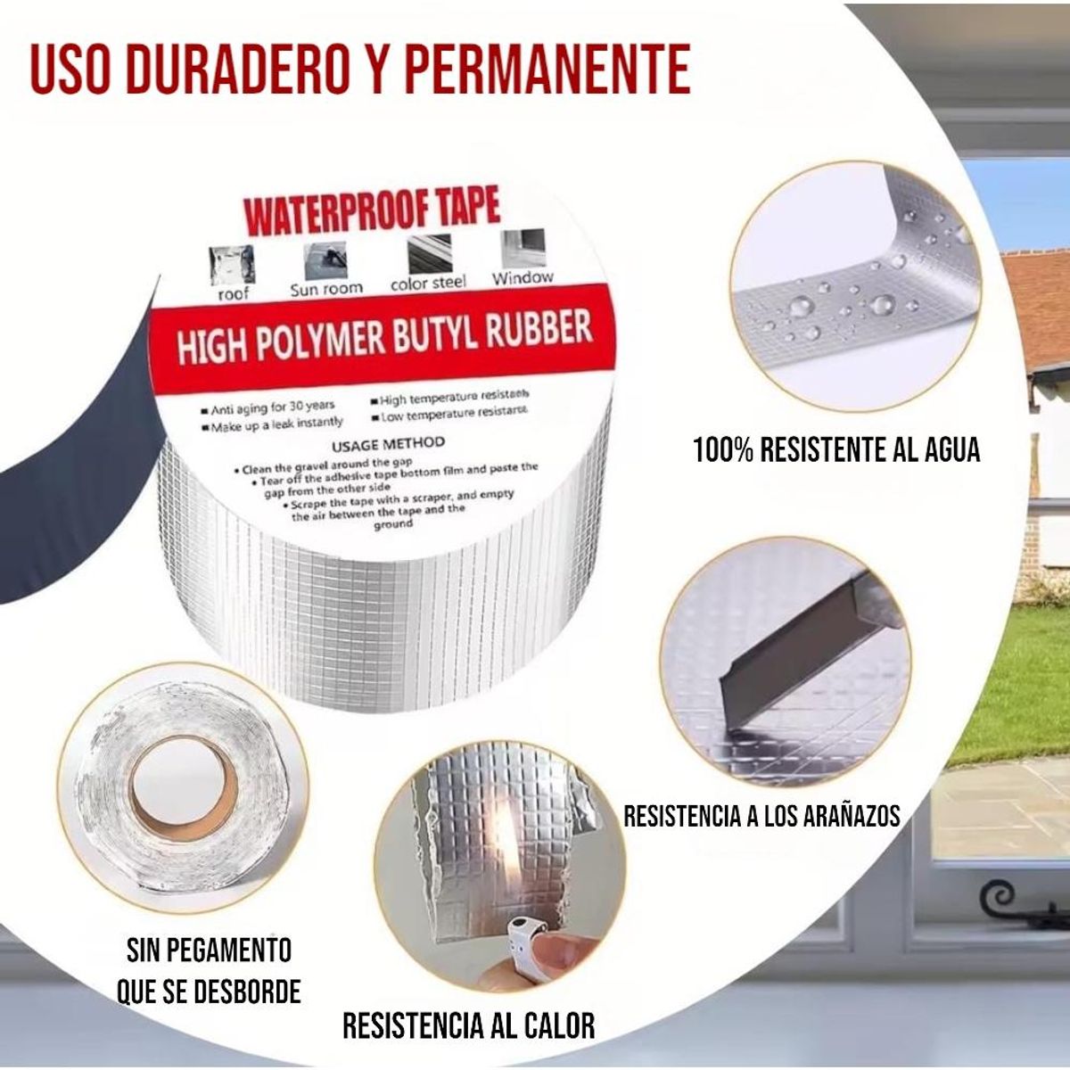 GENERICO - Cinta Tapagoteras Para Techo Adhesiva Impermeable 10 cm x 5 Metros