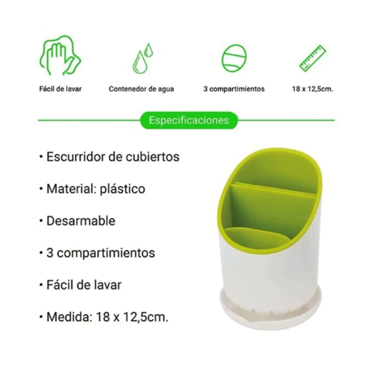 MOVI - Escurridor de Cubiertos con drenaje desmontable y base antideslizante