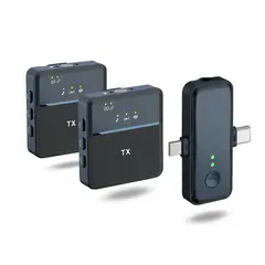 ASIAQUALITY - Micrófono De Solapa Inalámbrico Doble iPhone Y Android Celular Tipo C Sx31 Color Negro Con Antipop