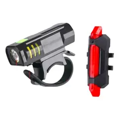 GENERICO - Pack Luces Luz Linterna Bicicleta Recargable Usb 300lm Negro