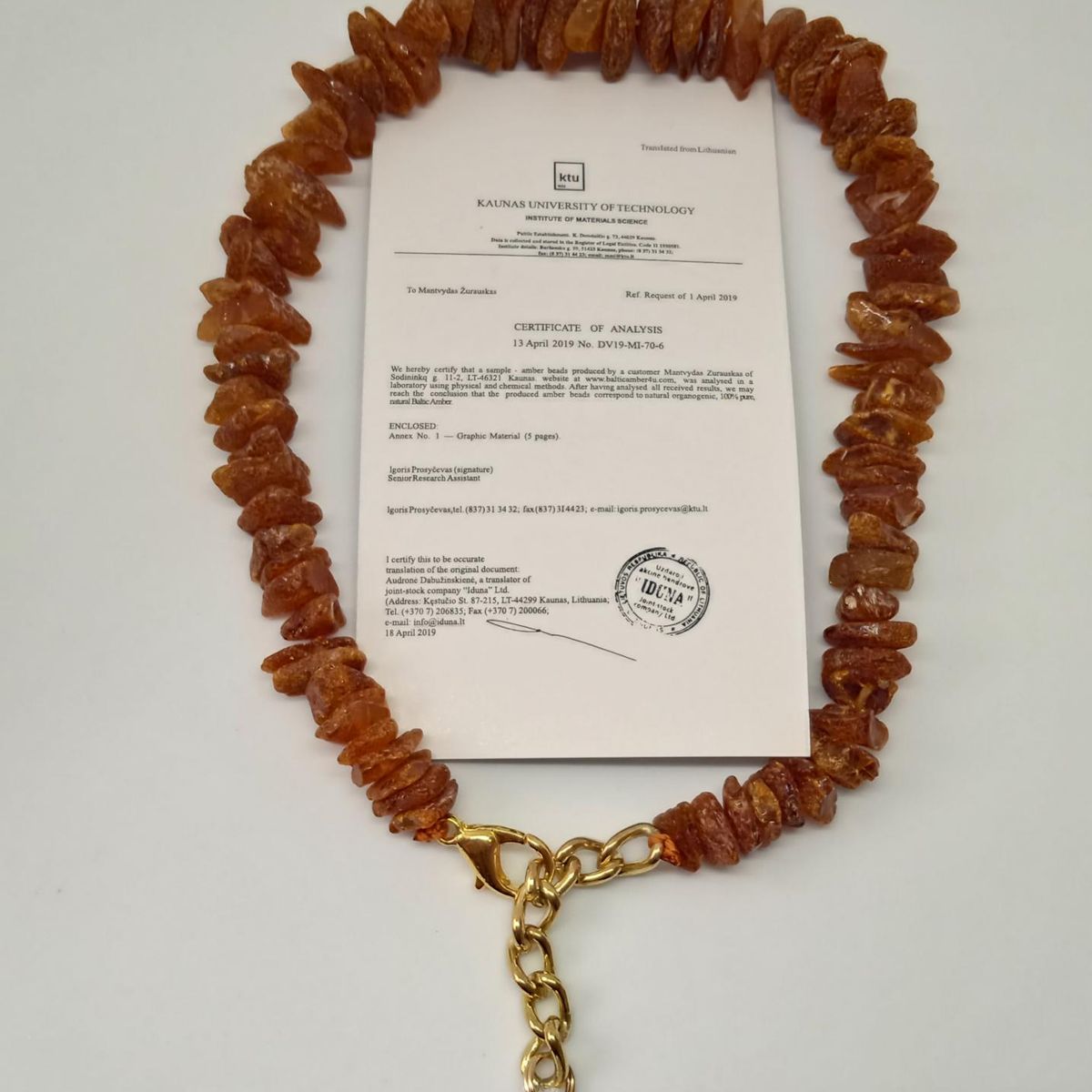 GENERICO - Collar ámbar báltico crudo 29-31cm con Cristal Swarovski