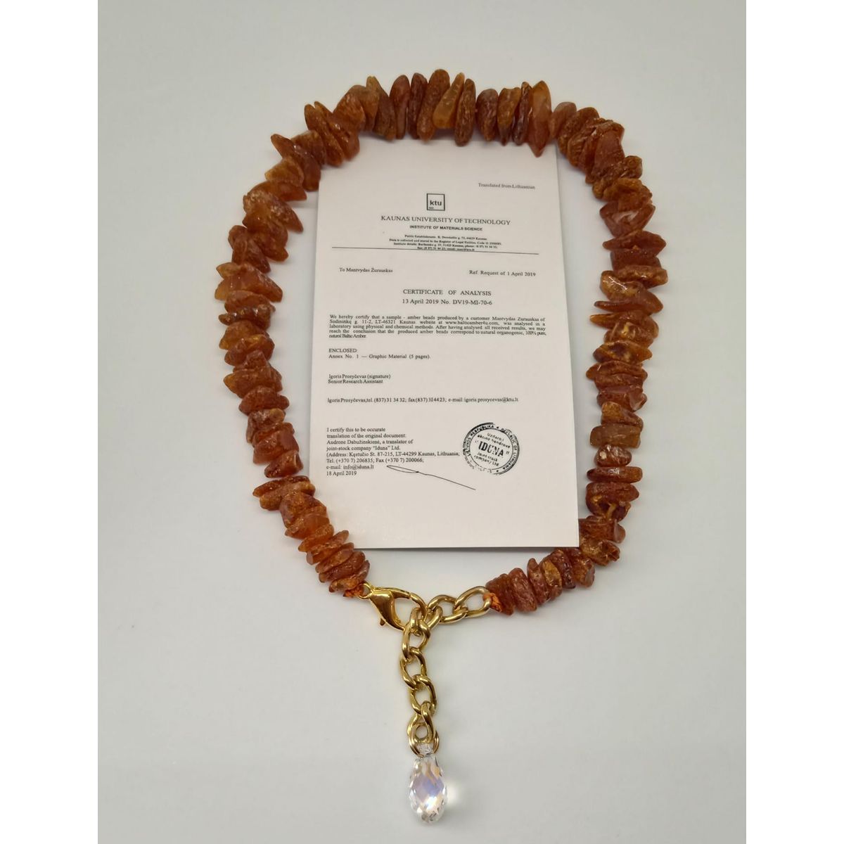 GENERICO - Collar ámbar báltico crudo 29-31cm con Cristal Swarovski