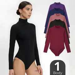 UTILISIMO - Body Manga Larga Bambú Cuello Alto Beatle Mujer Colores Surtidos