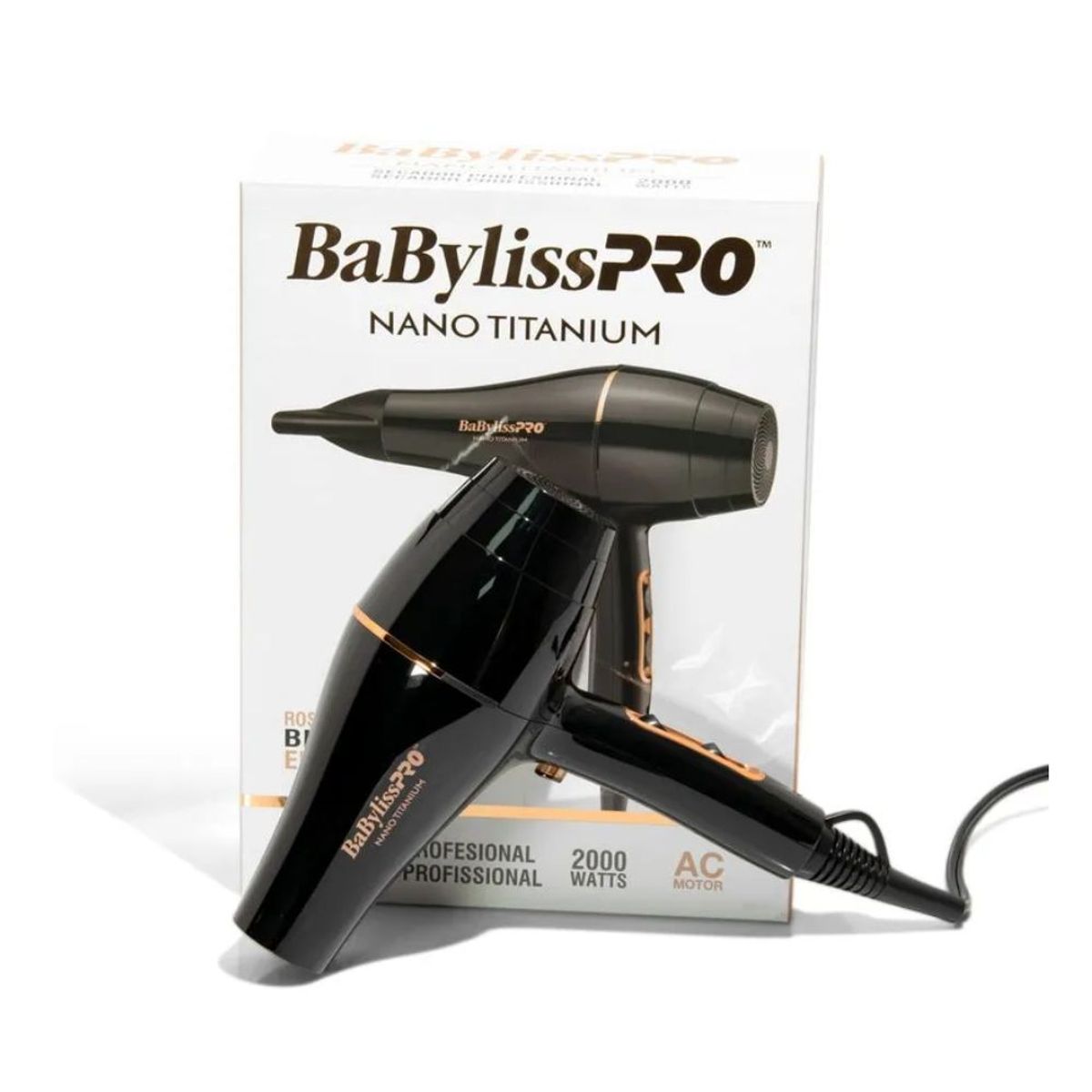 BABYLISS PRO - Secador de pelo BaBylissPRO Nano Titanium Gold Black 2000w