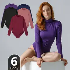 UTILISIMO - Pack 6 Bodys Manga Larga Bambú Cuello Alto Beatle Mujer Colores Surtidos