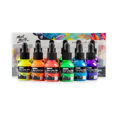 MONT MARTE - Set 6 Tintas Acrílicas Fluorescentes para Aerógrafo y Pluma 20ml