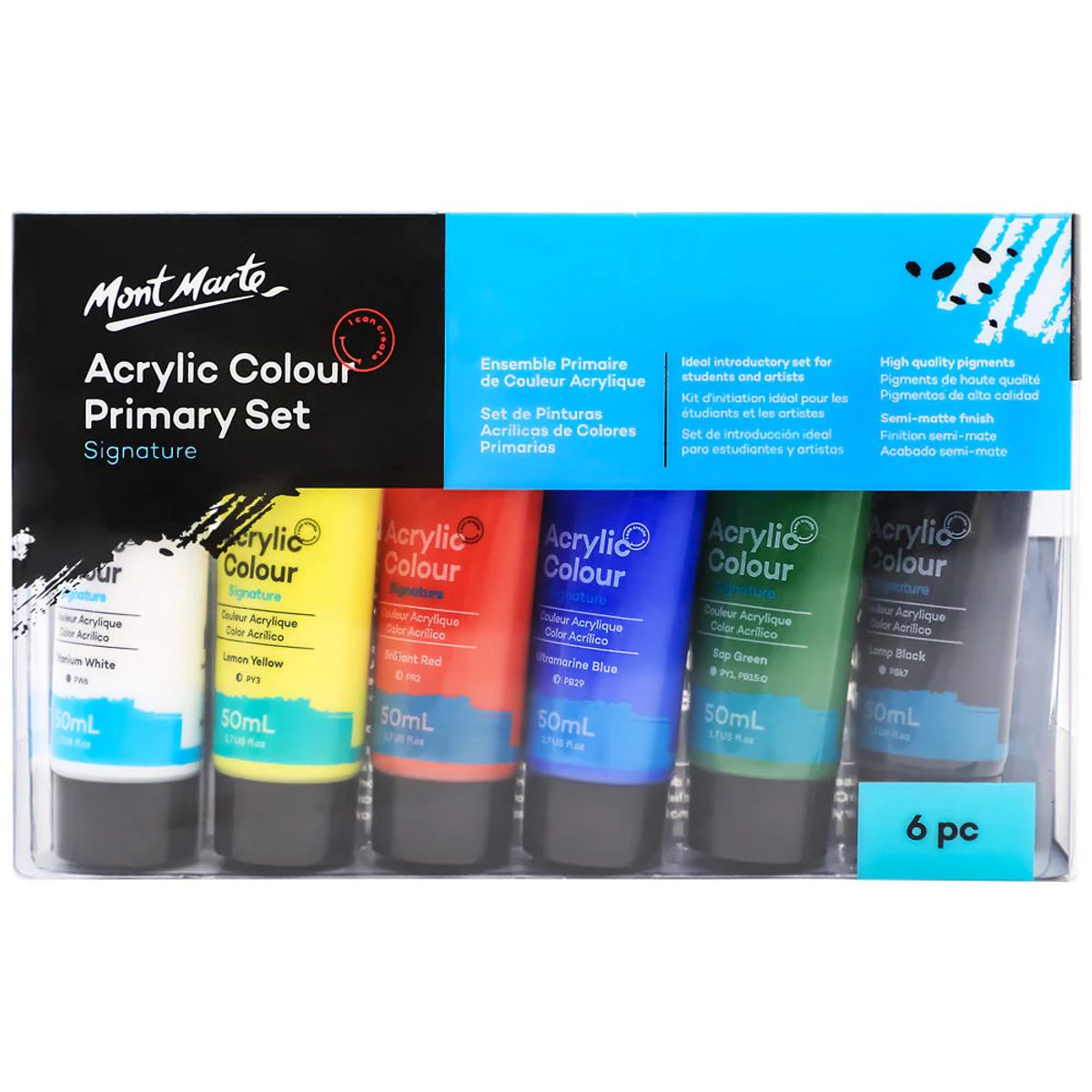 MONT MARTE - Mont Marte Set 6 Pinturas Acrílicas 50ml Colores Primarios