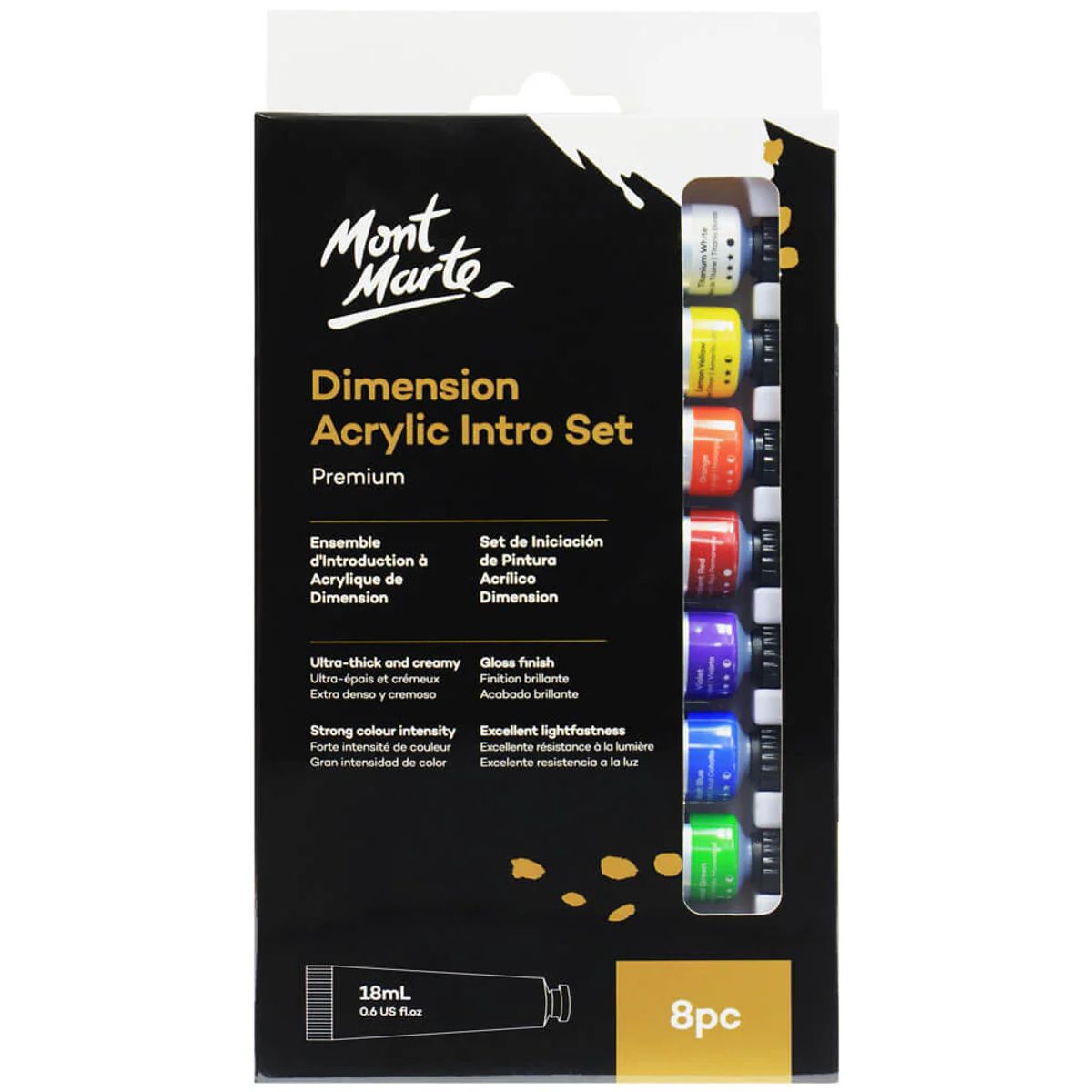 MONT MARTE - Mont Marte Set 8 Pinturas Acrílicas Dimension Premium 18ml Alta Viscosidad
