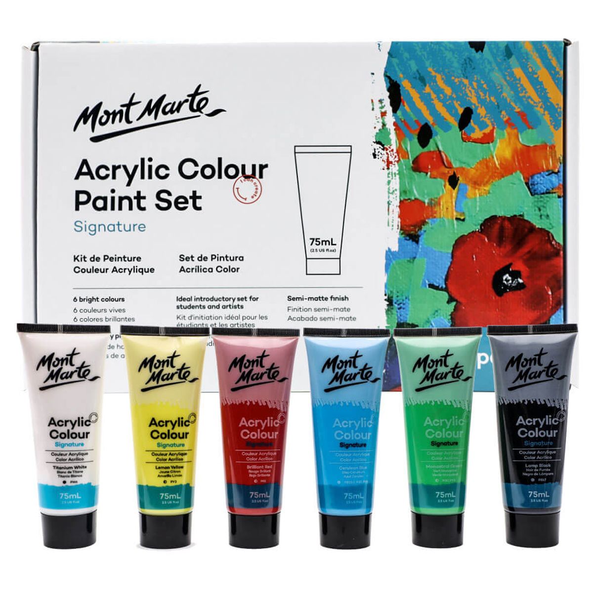MONT MARTE - Mont Marte Set 6 Pinturas Acrílicas Signature 75ml Colores Primarios