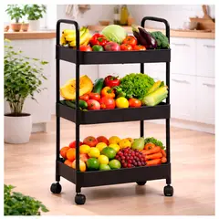 GENERICO - Carrito Organizador Frutero Verduras & especiero Liviano Con Ruedas Negro
