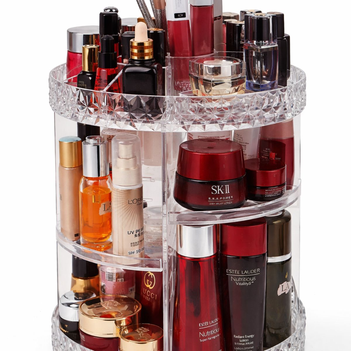GENERICO - Organizador de Maquillaje Giratorio 360° Acrílico 3 Niveles Transparente