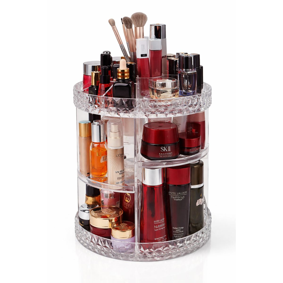 GENERICO - Organizador de Maquillaje Giratorio 360° Acrílico 3 Niveles Transparente
