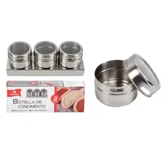 GENERICO - Set Condimentos Acero 3 Piezas Frascos Cocina Practico