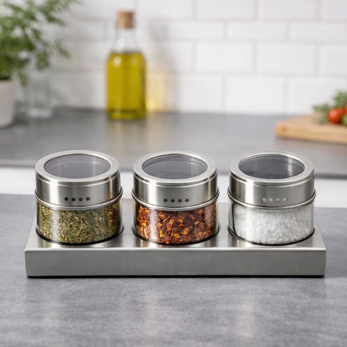 GENERICO - Set Condimentos Acero 3 Piezas Frascos Cocina Practico