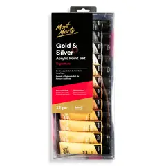 MONT MARTE - Set 12 Pinturas Acrílicas Metálicas Doradas y Plateadas 36ml