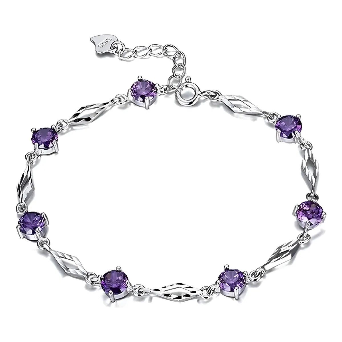 GENERICO - Pulsera De Plata Fina 925 Amatista Lila Púrpura Violeta 9 Cm BELUG