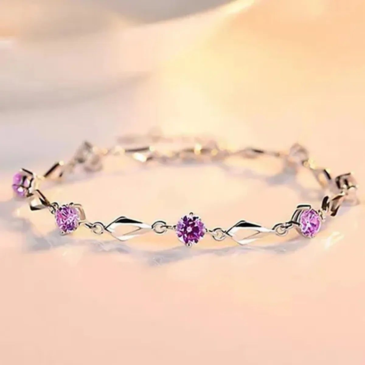 GENERICO - Pulsera De Plata Fina 925 Amatista Lila Púrpura Violeta 9 Cm BELUG