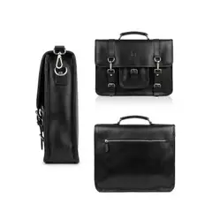 FRANZ MOSSI - Maletín de cuero natural. Notebook de 15,6 - 16 pulgadas. Negro.