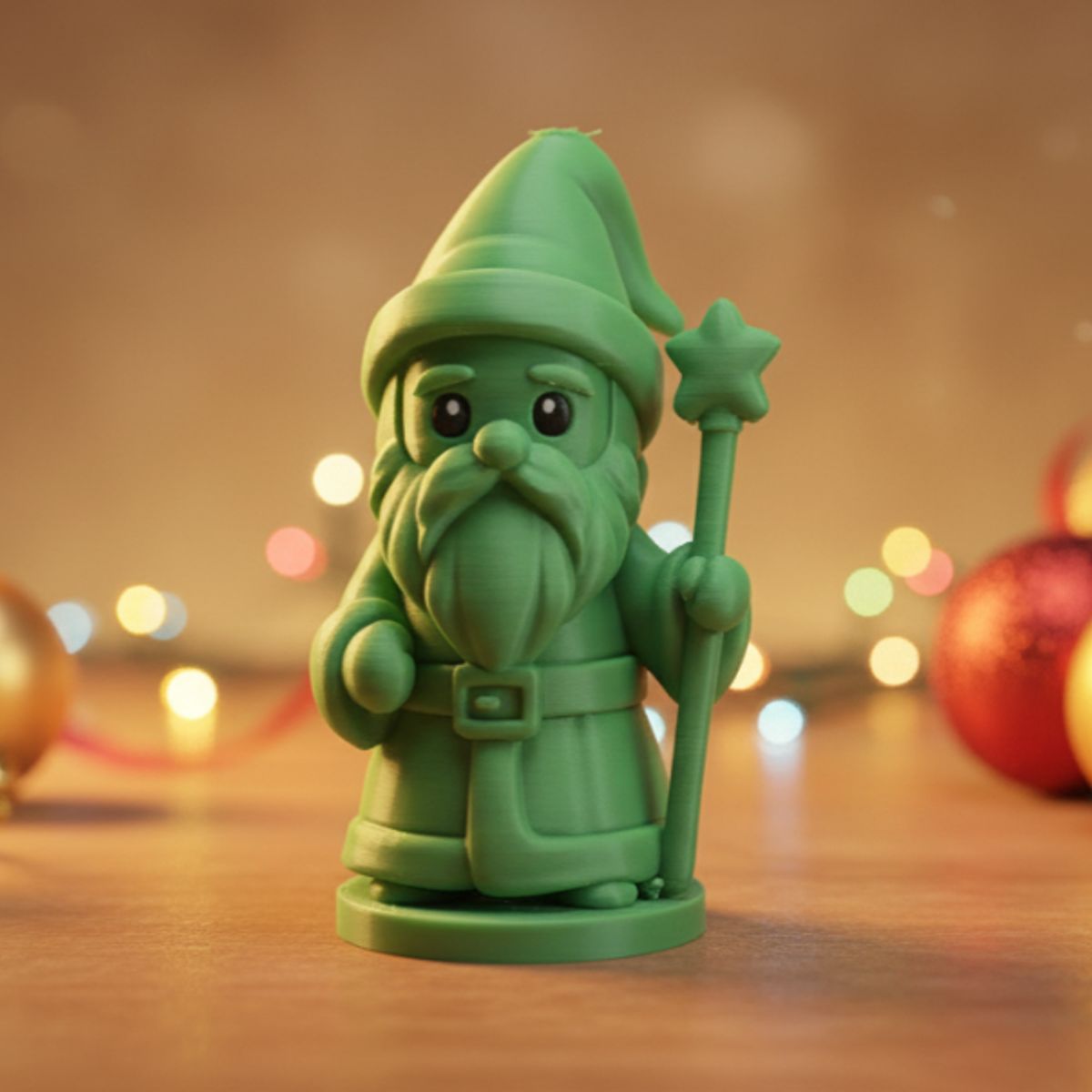 GENERICO - Gnomo Mago con Bastón Estelar para Navidad - Adorno