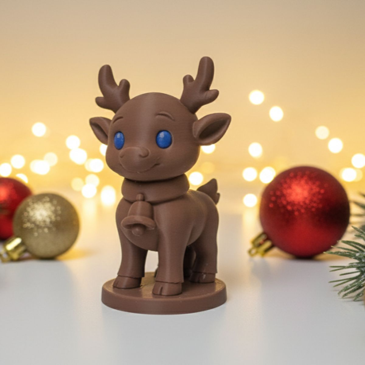 GENERICO - Reno con ojos azules y figura navideña de campana
