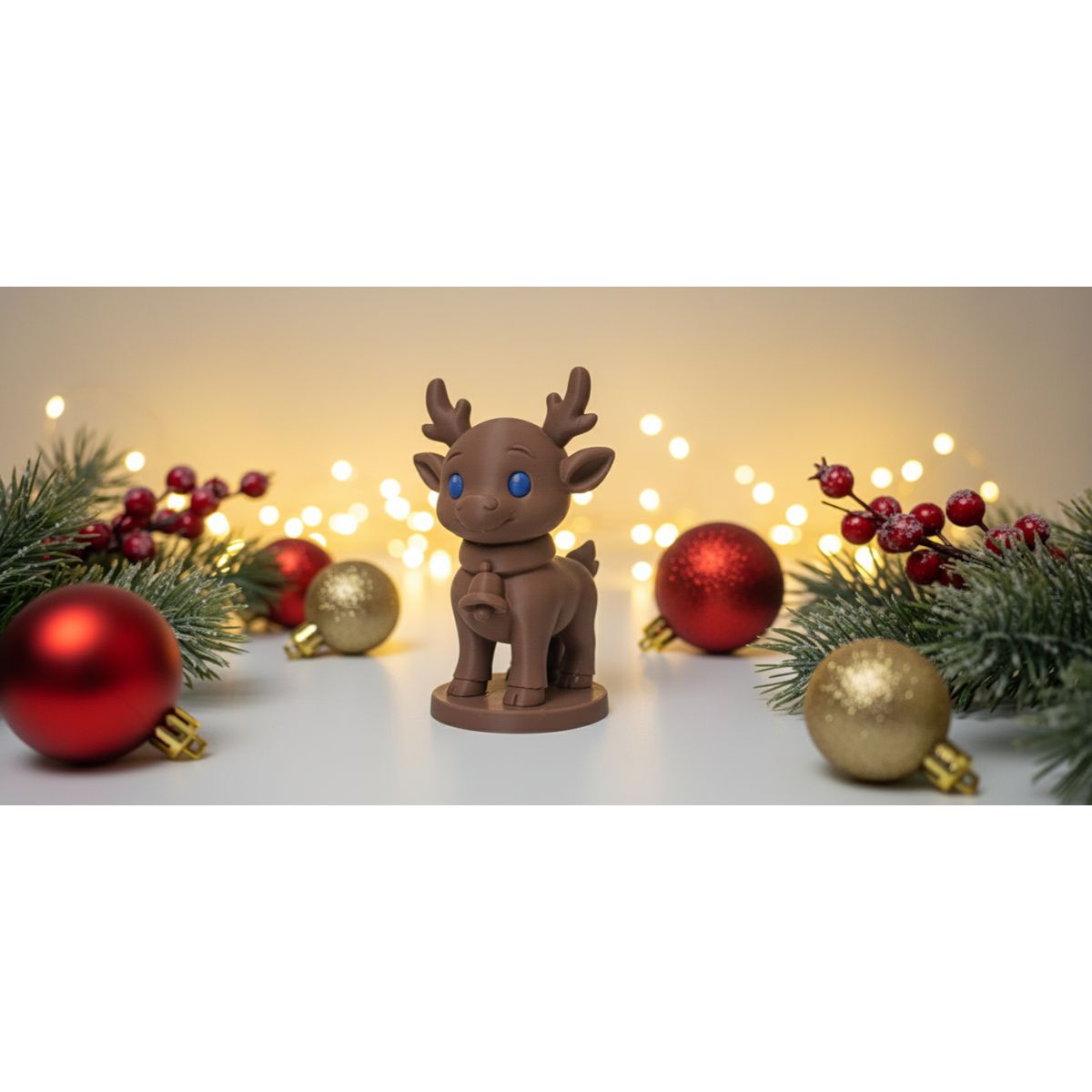 GENERICO - Reno con ojos azules y figura navideña de campana