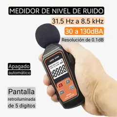 GENERICO - Medidor de nivel de ruido, sonido, sonometro, 30-130 dB, pantalla retroiluminada. Fácil operación.